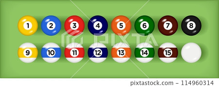 set of billiard balls, billiards, american balls set of billiard balls, billiards, american balls 114960314
