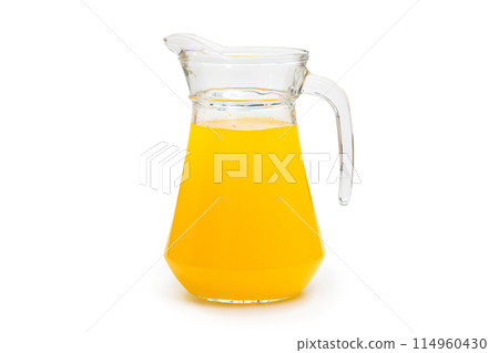 Jug with orange juice isolated on white background Jug with orange juice isolated on white background 114960430