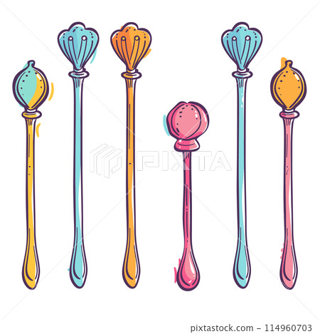 Colorful set illustrated vintage hairpins, fashion accessories design, retro hair illustration. Set decorative hairpins, beauty hairdressing concept, handdrawn hair accessories. Unique Colorful set illustrated vintage hairpins, fashion accessories design, retro hair illustration. Set decorative hairpins, beauty hairdressing concept, handdrawn hair accessories. Unique 114960703