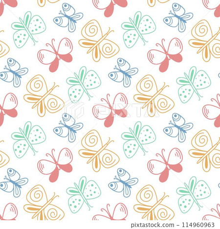 Multicolored butterflies hand drawn print 114960963