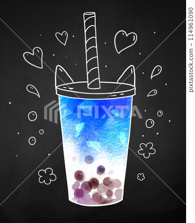 Blue Bubble Tea with chalk doodles Blue Bubble Tea with chalk doodles 114961090