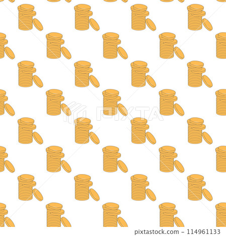 Seamless pattern of stacked golden coins. Wealth and financial stability endless background background. Vector outline illustration. 114961133