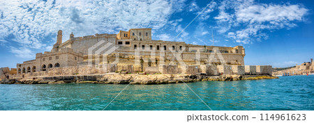 Stone ramparts of Fort St. Angelo, Birgu Malta. 114961623
