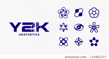 Y2K graphic design. Trendy retro futuristic geometric forms. Y2K graphic design. Trendy retro futuristic geometric forms. 114962157