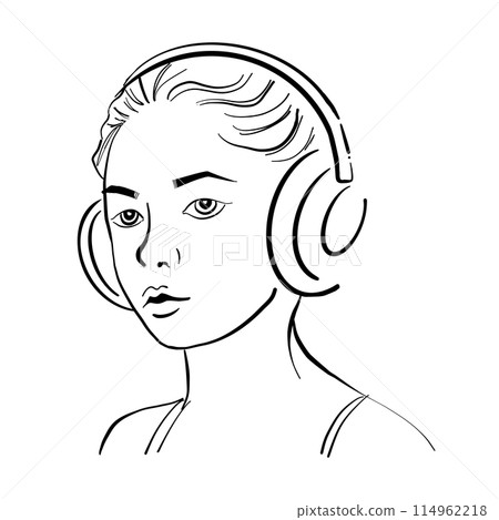 beautiful girl with headphones. Vector illustration, beautiful girl listening to music on headphones on white background 114962218