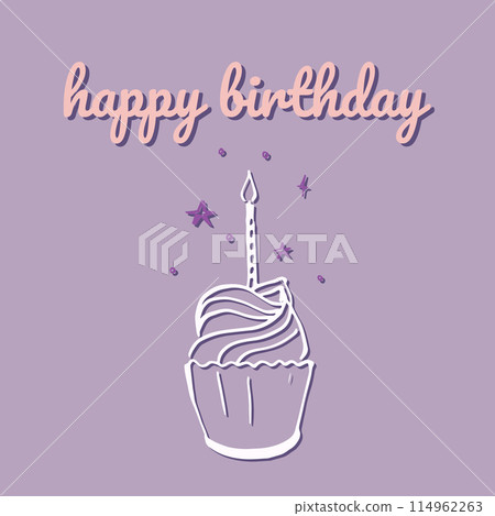 cute happy birthday card with cupcake and candles. vector illustration  114962263