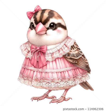 麻雀與粉紅色的花朵 114962306