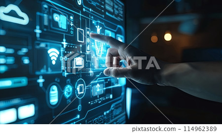 Man hand with smart home system indoors 114962389