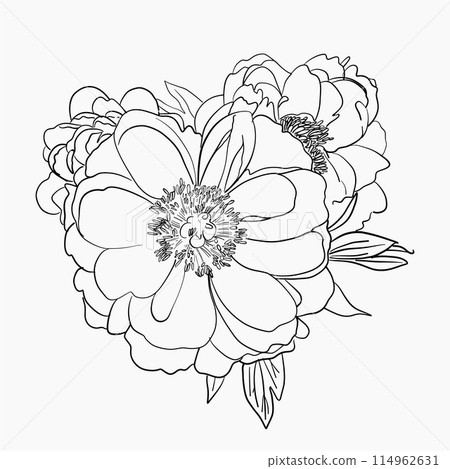 beautiful flowers in heart shape. Isolated on white. Romantic cartoon invitation card. Stylish design element beautiful flowers in heart shape. Isolated on white. Romantic cartoon invitation card. Stylish design element 114962631