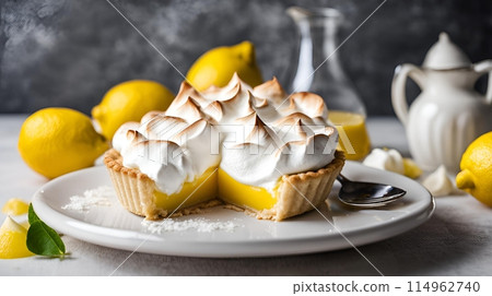 Illustration of deliciously tangy-sweet Lemon meringue pie, AI Generated 114962740