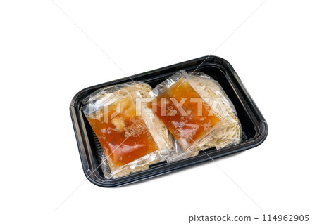 Set of fresh ramen and soup, in a food tray [white background, cutout] 114962905