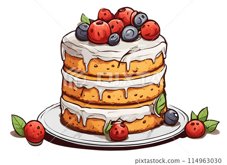 Gorgeous Bienenstich with caramelized almonds and berries, AI Generated 114963030