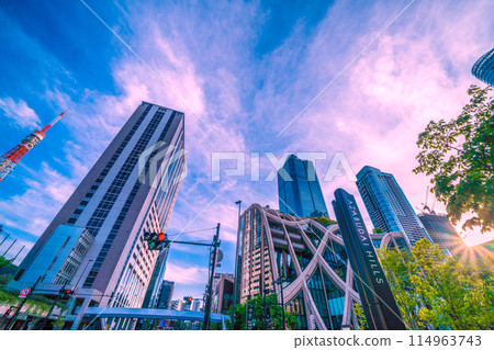 Tokyo cityscape in Japan in May. View of Azabudai Hills and Tokyo Tower (5th) 114963743