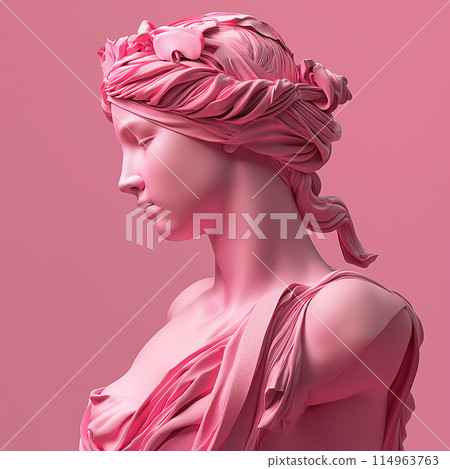Greek sculpture of woman pink bust. Antique female statue pastel colors . Modern ancient style Greek sculpture of woman pink bust. Antique female statue pastel colors . Modern ancient style 114963763