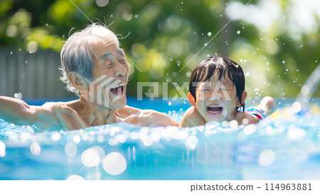 Pool Grandpa and grandson Pool Grandpa and grandson 114963881