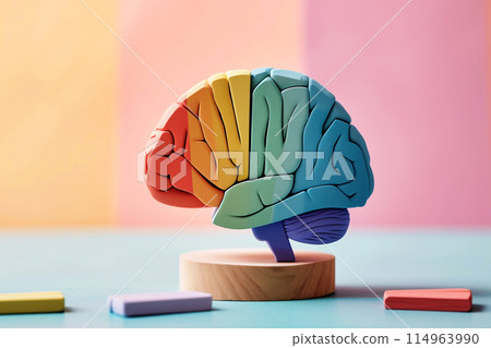 Neurodiversity. Colorful brain model. Brainstorming, creative thinking sign. Human mind symbol. Cognitive science. Neurodiversity. Colorful brain model. Brainstorming, creative thinking sign. Human mind symbol. Cognitive science. 114963990