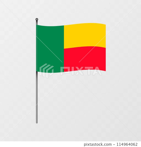 Benin national flag on flagpole. Vector illustration. 114964062