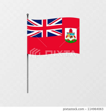 Bermuda national flag on flagpole. Vector illustration. 114964063