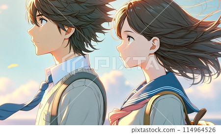 高中夫婦在大風天盯著某物 高中夫婦在大風天盯著某物 114964526