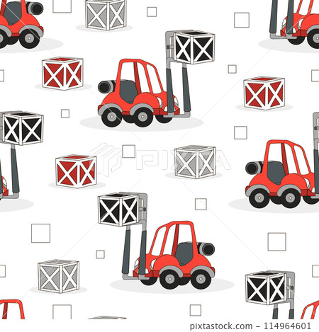 Forklift truck seamless pattern for kids in cartoon style 114964601