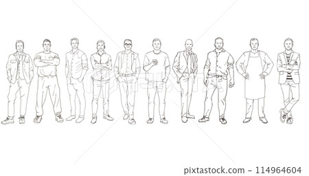 Multinational people of different generations standing in line 114964604