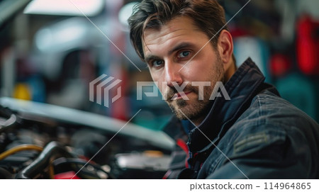 Portrait of a mechanic: technical check and tuning of the car 114964865