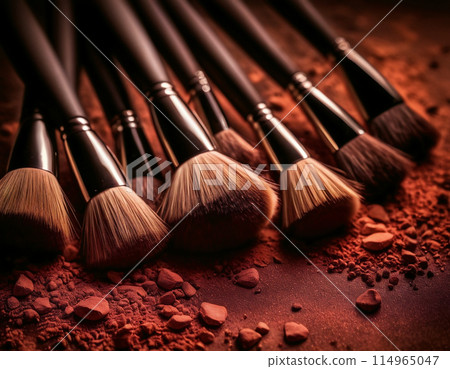 Macro photo of professional makeup brushes in powder 114965047
