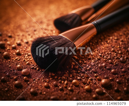 Macro photo of professional makeup brushes in powder 114965079