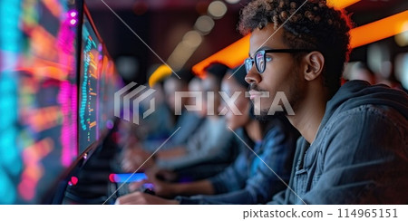 a team of innovators in IT working on an advanced application for a programming project a team of innovators in IT working on an advanced application for a programming project 114965151