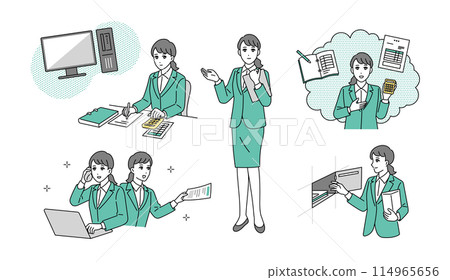 Illustration set of various business scenes of accounting business people Illustration set of various business scenes of accounting business people 114965656