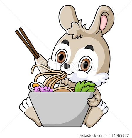 Cute fox Eating Ramen Bowl With Chopstick of illustration Cute fox Eating Ramen Bowl With Chopstick of illustration 114965927