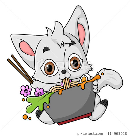 Cute cat Eating Ramen Bowl With Chopstick of illustration 114965928