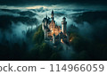 Mysterious castle floating in the night fog 114966059