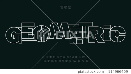 Geometric lines alphabet, bold contour letters, modern outline font, minimal abstract typeset for architectural logo, headline, contemporary projects. Impactful typographic. Vector typeset 114966409