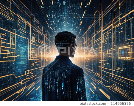 以虛擬空間為模型的男性人工智慧後視圖 以虛擬空間為模型的男性人工智慧後視圖 114966556