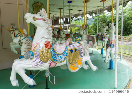 Showa retro merry-go-round in an amusement park 114966646