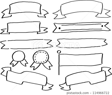 Hand-drawn cute ribbon_black marker Hand-drawn cute ribbon_black marker 114966722