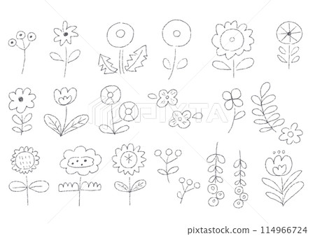 可愛的花朵手繪插畫素材集_單色 可愛的花朵手繪插畫素材集_單色 114966724