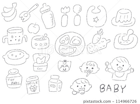 嬰兒嬰兒食品可愛手繪插畫合輯_單色 114966726