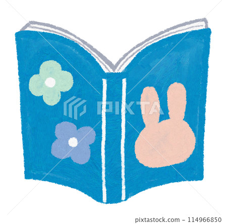 藍色封面繪本插圖_兔子和花 114966850