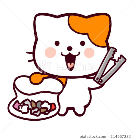 A comical cat picking up trash A comical cat picking up trash 114967283