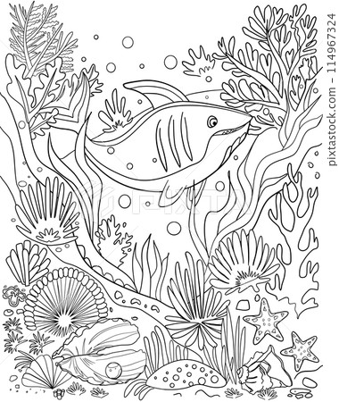 Marine Life ,Ocean,Underwater Landscape,Coloring page Marine Life ,Ocean,Underwater Landscape,Coloring page 114967324