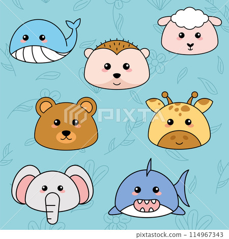 Cute kawaii emoji animal icons set Vector 114967343