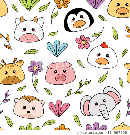 Cute kawaii emoji animal icons pattern Vector 114967366