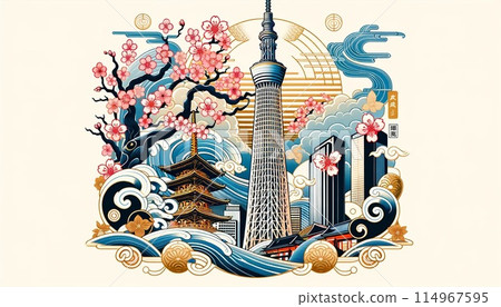 都市經典：東京晴空塔與櫻花相伴 114967595