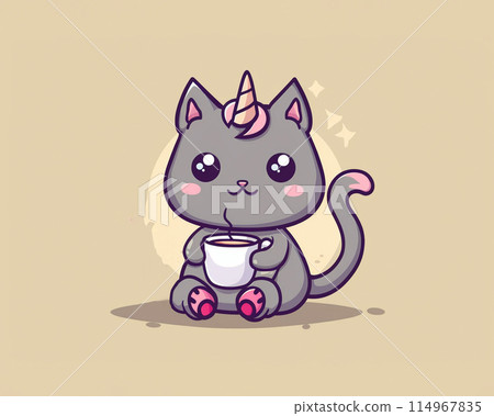 Cat unicorn or caticorn icon illustration. Cute pet designed for a greeting card or an invitation 114967835