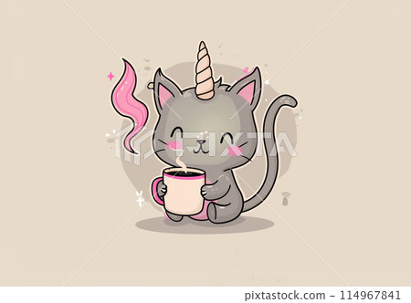 Cat unicorn or caticorn icon illustration. Cute pet designed for a greeting card or an invitation 114967841