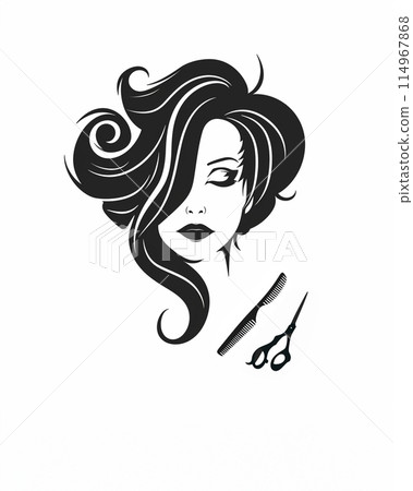 Black silhouette of a woman for a logo of a hair salon 114967868