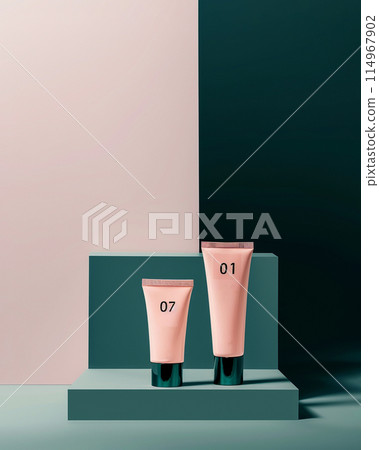 Product photography two pink skincare lotion and cream Product photography two pink skincare lotion and cream 114967902