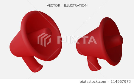 Set Megaphone 3d in 3d style. Cartoon illustration with megaphone 3d. 3d realistic render vector. 114967973